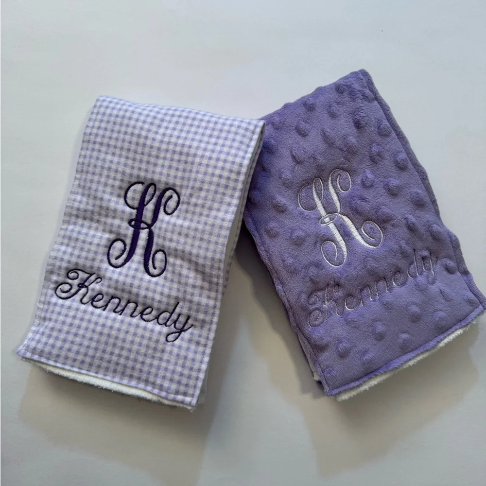 Purple Monogrammed Burp Cloths